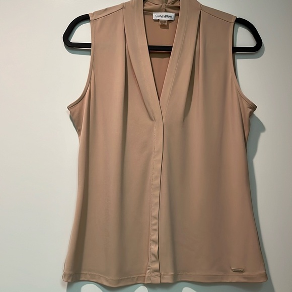 Calvin Klein Collection Tops - Calvin Klein Tan Sleeveless V Necked Top Size S/CH/P